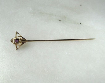 Antique Art Deco 10K Yellow Gold Stick Pin Purple Amethyst Gemstone ETC8204