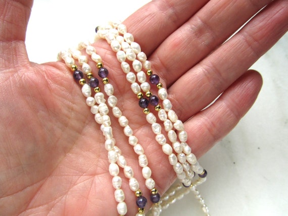Vintage White Pearl & Amethyst Gemstone Triple St… - image 7