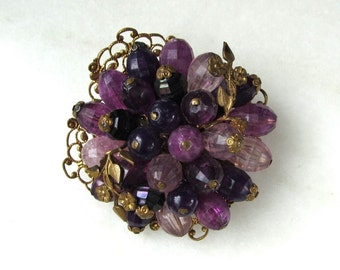 Vintage West Germany Purple Bead Filigree Brooch ETC9470