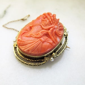 Antique Victorian 14K Carved Coral Cameo Brooch Pendant W/ - Etsy