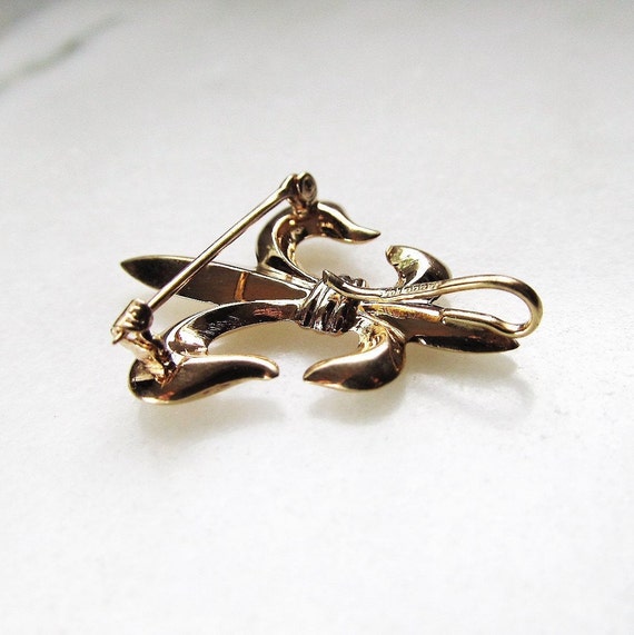 Vintage 10K Yellow Gold Fleur De Lis Brooch Pin E… - image 7