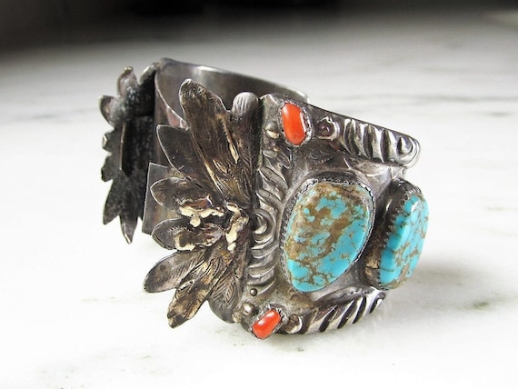 Antique Navajo Old Pawn Watch Cuff Bracelet w/ Tu… - image 7