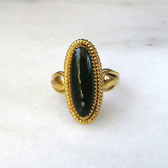 Vintage Sterling Silver Gold Vermeil Dark Green J… - image 1