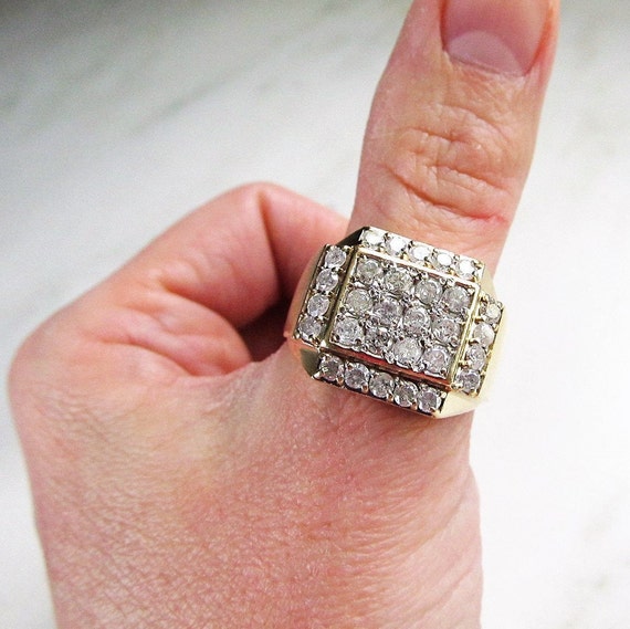 Vintage 10K Yellow Gold Mens Diamond Cluster Ring ETC5389 Etsy