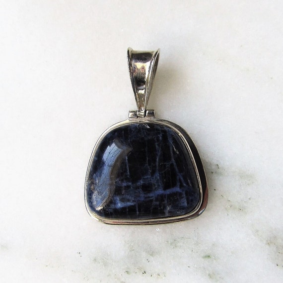 Vintage 925 Sterling Silver Blue Stone Pendant ET… - image 1