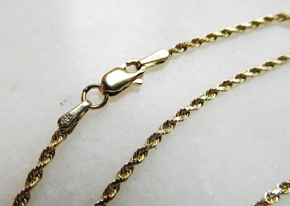 Vintage 14K Yellow Gold 1.8mm Rope Chain Necklace… - image 5