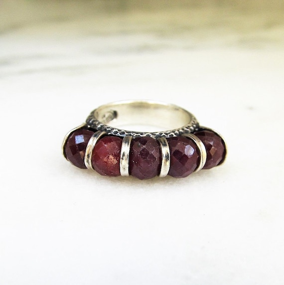 Vintage Genuine Ruby Faceted Bead Sterling Silver… - image 2