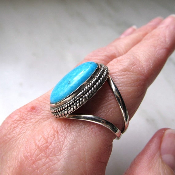 Vintage Navajo Sterling Silver Turquoise Ring Sig… - image 7