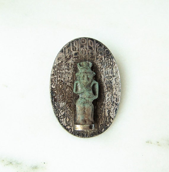 Vintage Egyptian Hieroglyphics Silver Brooch ETC39