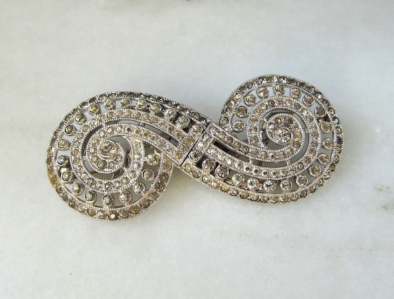 Vintage Coro Duette Rhinestone Fur Clip Brooch Pi… - image 1