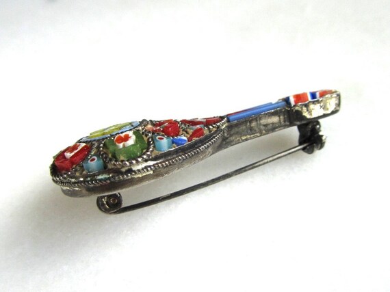 Vintage Italian Micro Mosaic Guitar Brooch Pin ET… - image 4