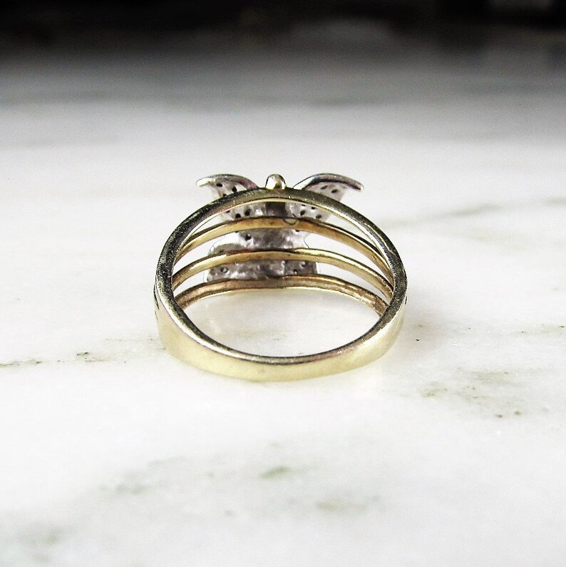 Diamond Butterfly 10K Yellow Gold Vintage Ring Sz 7 ETC1962