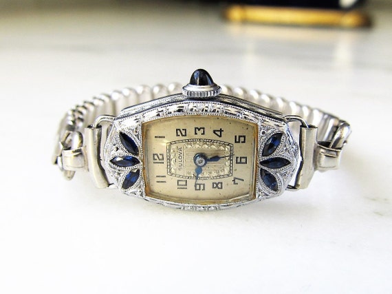 Bulova 14K Sapphire 15 Jewel Womens Vintage Wrist… - image 5