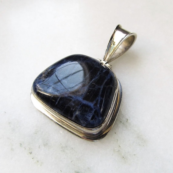 Vintage 925 Sterling Silver Blue Stone Pendant ET… - image 3