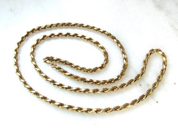 Vintage Heavy Solid 14K Yellow Gold Rope Chain Ne… - image 1