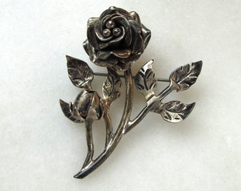 Vintage Mexico .925 Sterling Silver 3 Dimensional Rose Brooch Signed TC-160 ETC8430