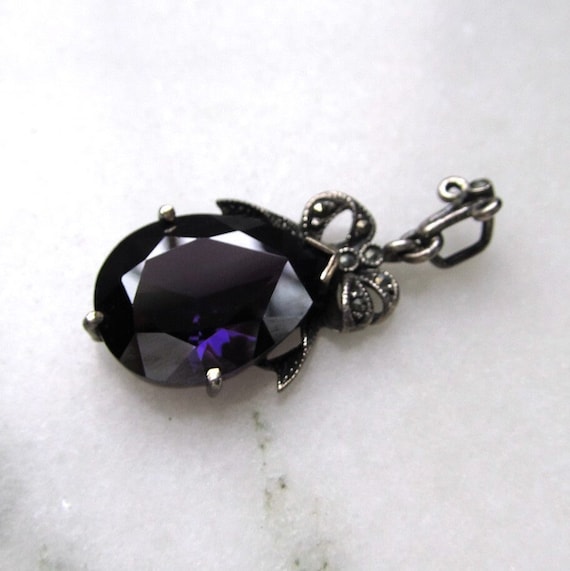 Vintage Sterling Silver Dark Purple Glass & Marca… - image 2