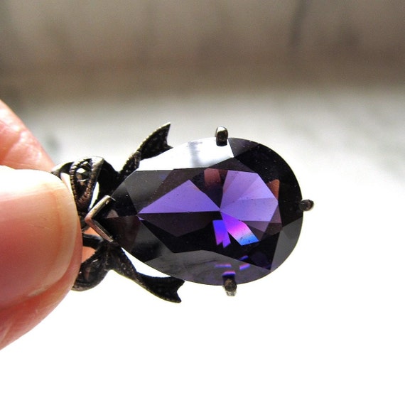 Vintage Sterling Silver Dark Purple Glass & Marca… - image 8