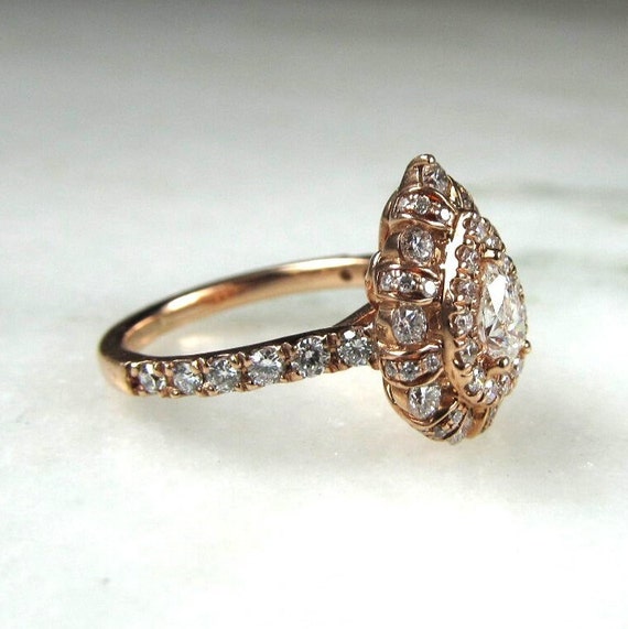 Vintage 14K Rose Gold Ladies Diamond Cluster Cock… - image 7