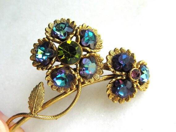 Vintage Rivoli Crystal Floral Brooch & Earrings S… - image 5