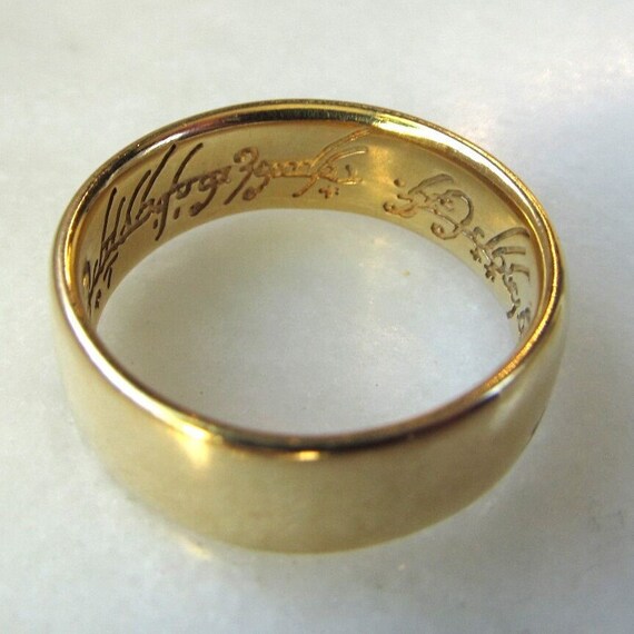 14K Gold LotR Lord of the Rings Replica Band Ring Sz … Gem