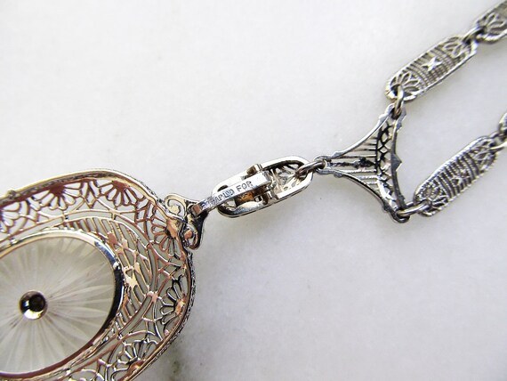 Antique 14K Diamond Art Deco Camphor Glass Lavali… - image 7