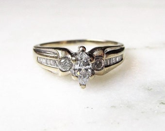 Vintage Bespoke 14K Marquise Diamond Womens Engagement Wedding Ring ETC5815