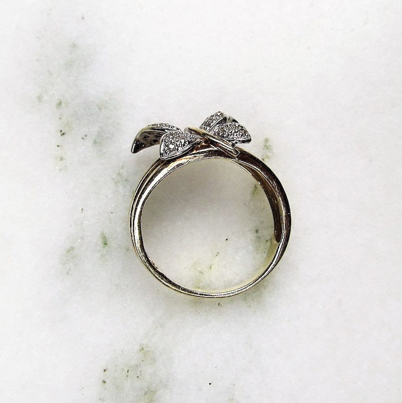 Diamond Butterfly 10K Yellow Gold Vintage Ring Sz 7 ETC1962