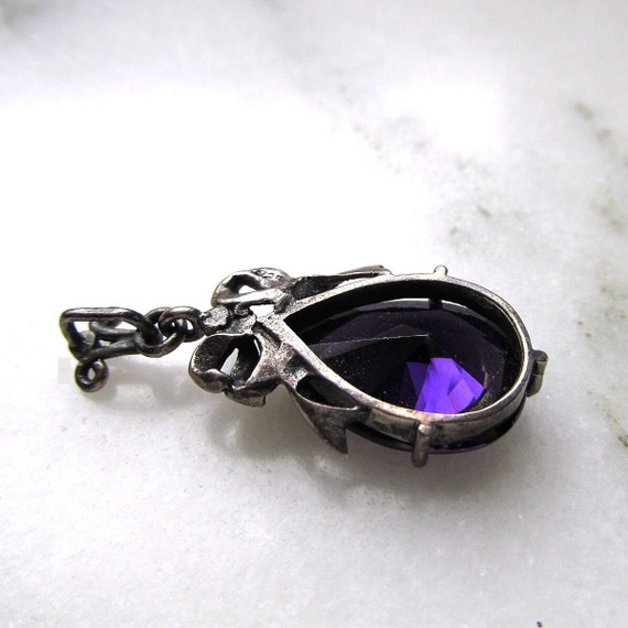 Vintage Sterling Silver Dark Purple Glass & Marca… - image 6