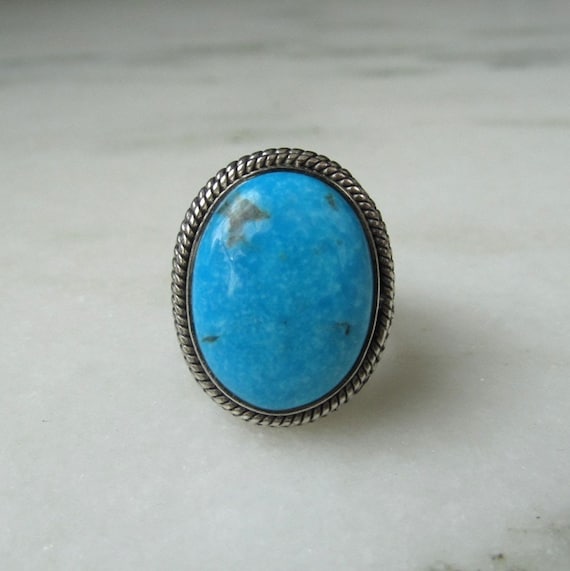 Vintage Navajo Sterling Silver Turquoise Ring Sig… - image 1