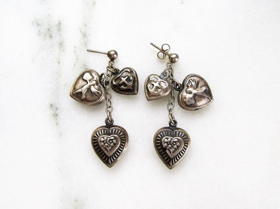 Vintage Sterling Silver Puffy Heart Anchor & Cupi… - image 1