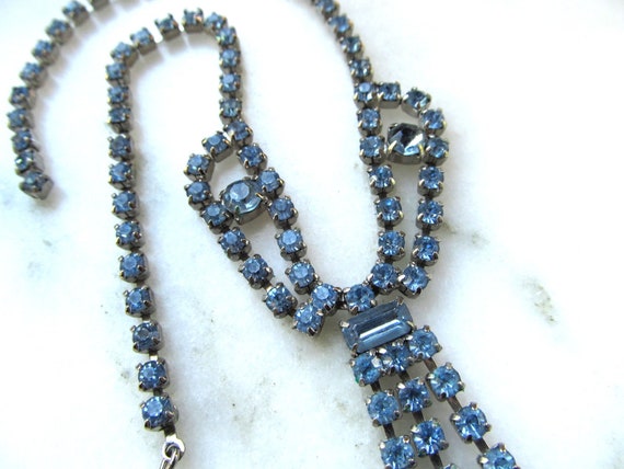 Vintage Pale Blue Rhinestone Necklace w/ Matching… - image 4