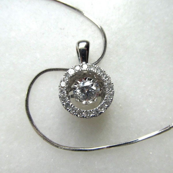 Vintage 14K White Gold ZEI Diamond Round Pendant Necklace ETC8073