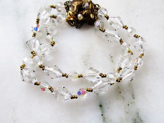 Vintage Crystal Double Strand Bracelet ETC3640 - image 4