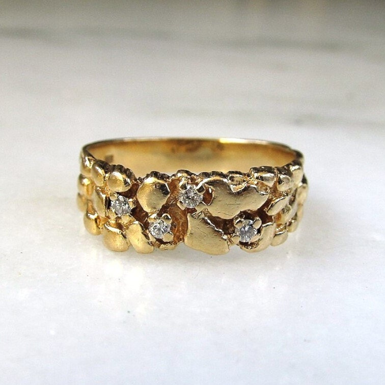 10K Gold Solid Nugget Ring Gold Heart Ring