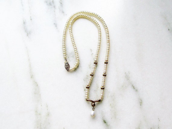 14K IPS Cultured White Pearl 17" Necklace Vintage… - image 1