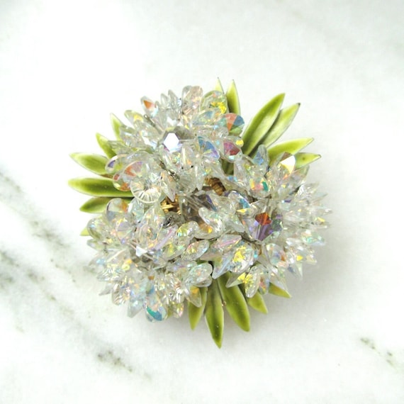 Vintage Vendome AB Crystal Flower Cluster Brooch … - image 1