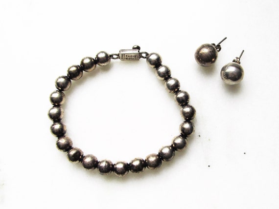 Taxco Mexico Sterling Silver Ball Bead Bracelet &… - image 1
