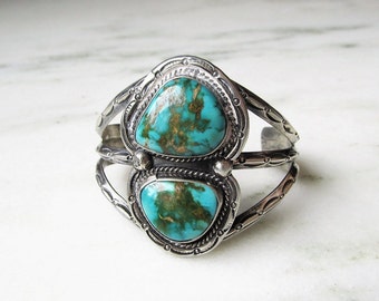 Estate Royston Turquoise Navajo Sterling Silver Large Vintage Handmade Cuff Bracelet ETC1479