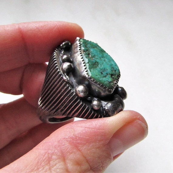 Vintage Navajo Turquoise Huge Old Pawn Mens Ring … - image 9