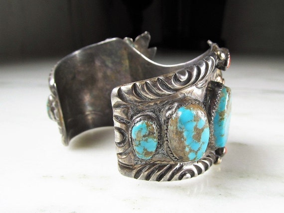 Antique Navajo Old Pawn Watch Cuff Bracelet w/ Tu… - image 4