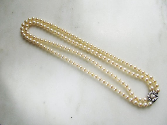 Vintage 14K White Pearl Double Strand Necklace ET… - image 1