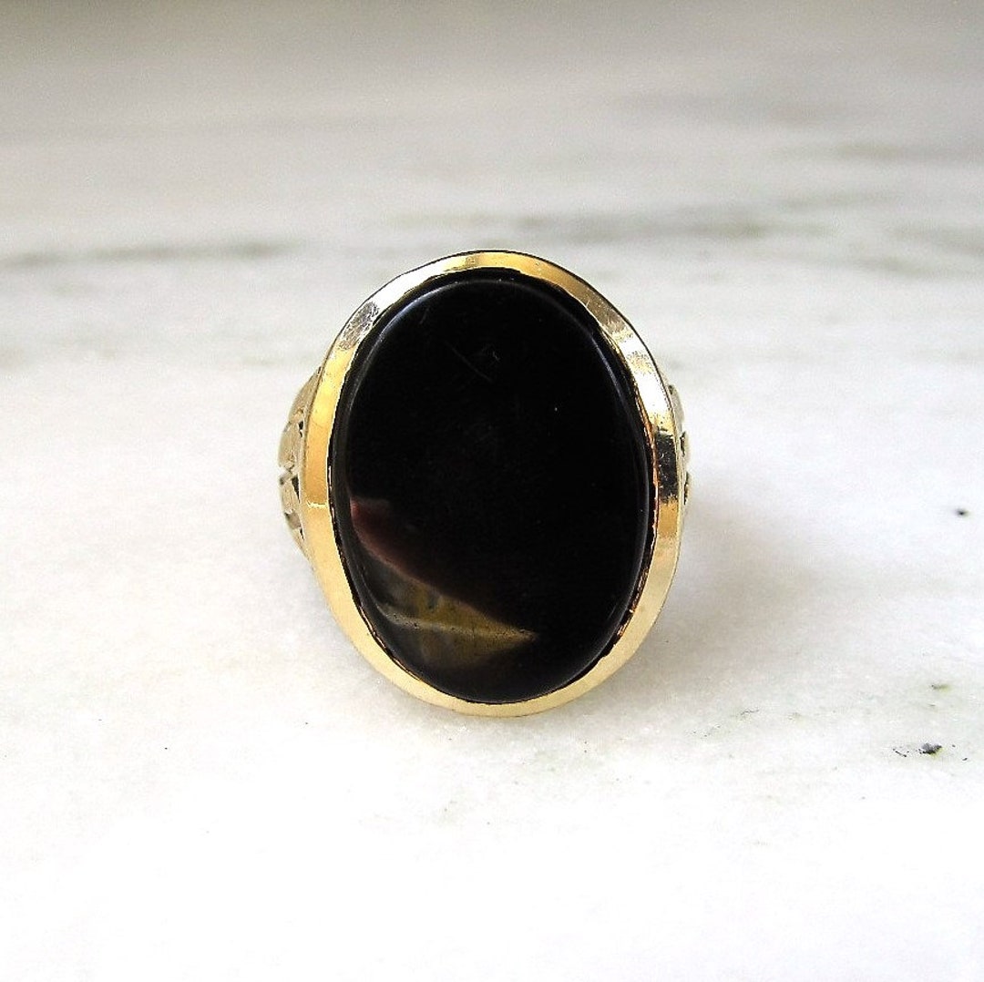 Vintage Mens Heavy 14K Yellow Gold Black Onyx Ring Sz 9 3/4 ETC7619 Etsy