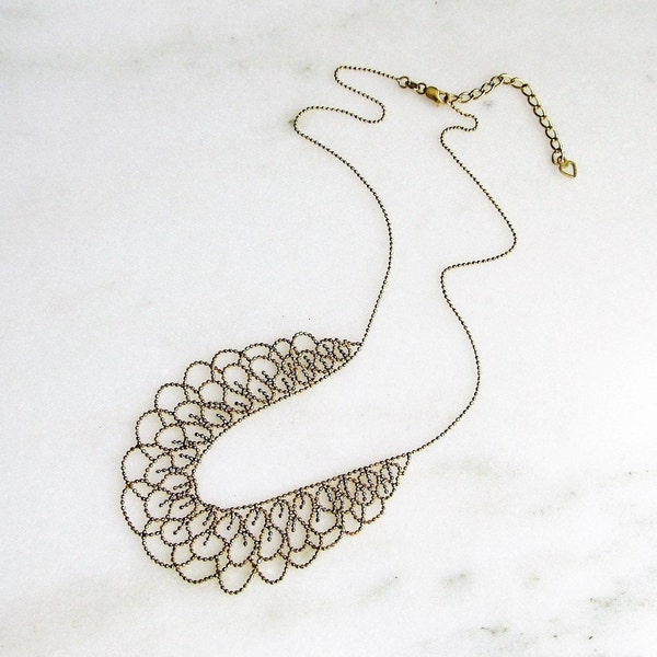 Gold Metallic Pearl Bib Necklace Set