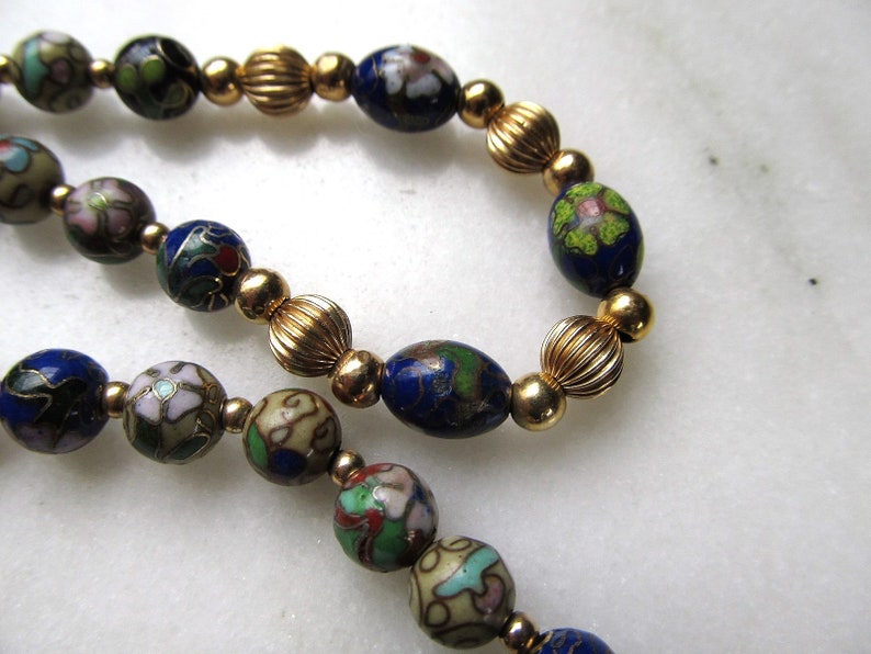 Vintage 14K Yellow Gold Cloisonne Beaded Necklace ETC7016 image 6