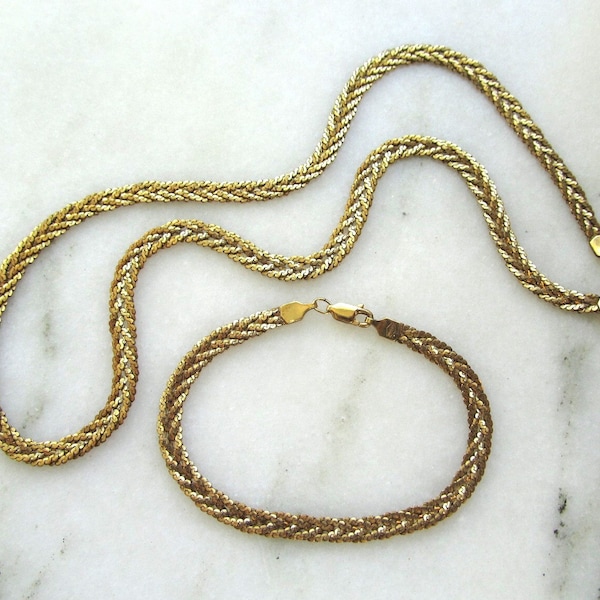 Antique Vintage 12K Gold Filled Braided Woven Necklace & Bracelet Set ETC8658