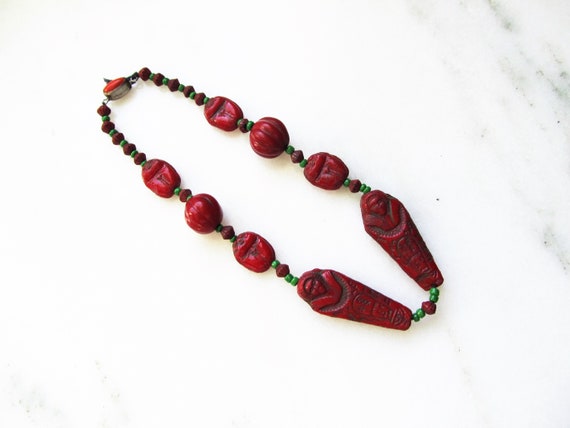 Art Deco Czech Glass Egyptian Revival Mummy Choke… - image 1