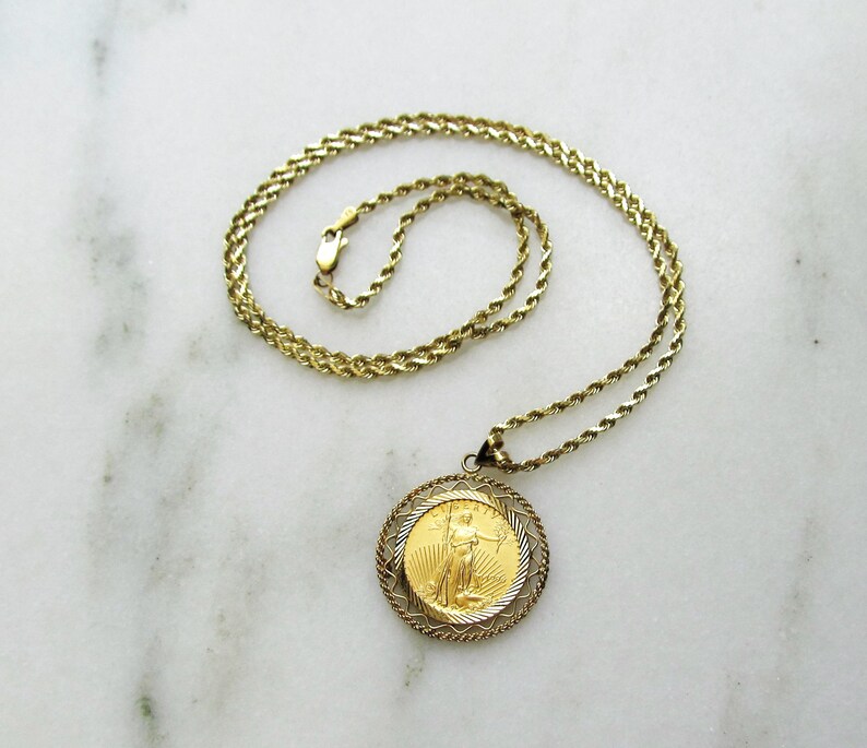 14k Bezel Chain 1 4oz Gold American Eagle 10 Dollar Coin Image 0