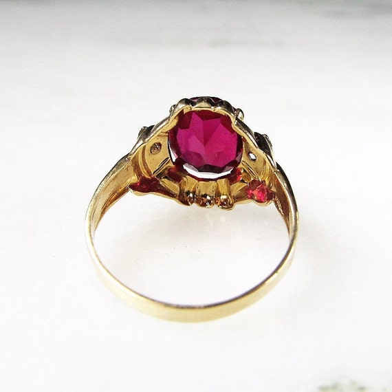 Antique 10K Otsby-Barton Red Glass Stone Ring Sz … - image 5