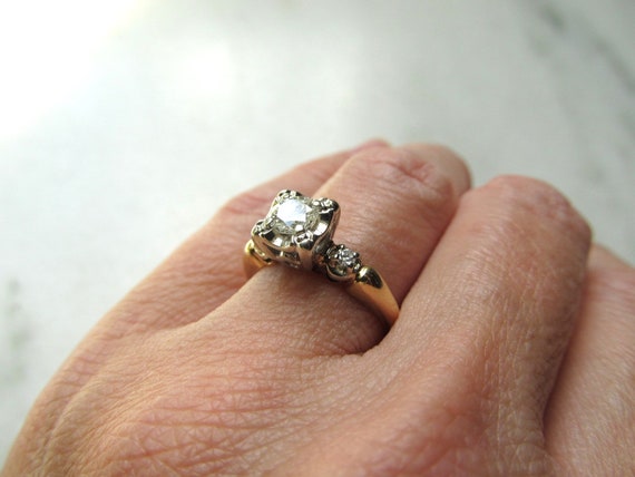 Vintage 14K Two Toned Diamond Engagement Ring Sz … - image 10
